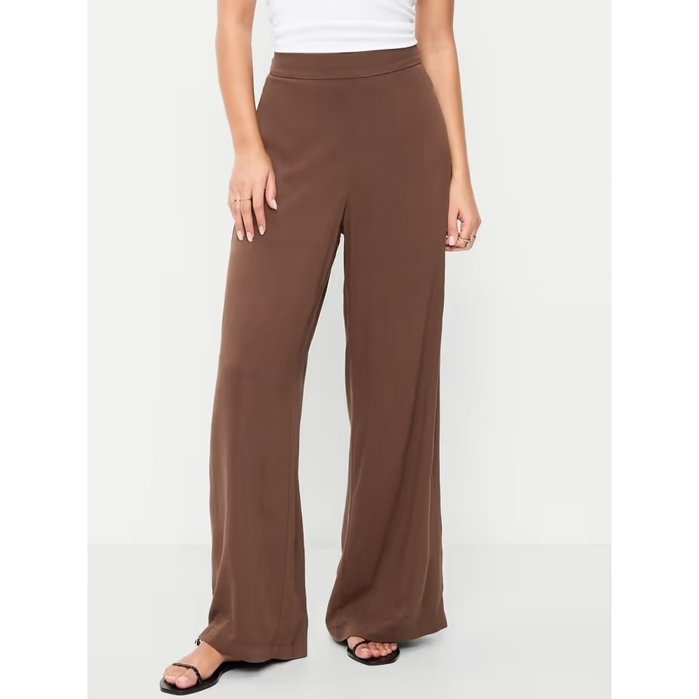 Old Navy High Waist Playa Wide Leg Pants L Brown Soft Lightweight Beach Casual